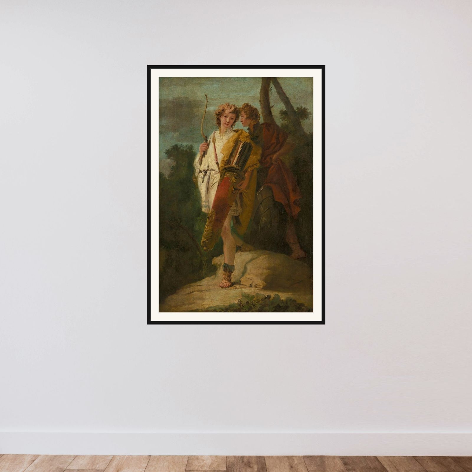 Young Man with Bow and large Quiver and his Companion with a Shield, formerly entitled Telemachus and Mentor framed — shown to scale