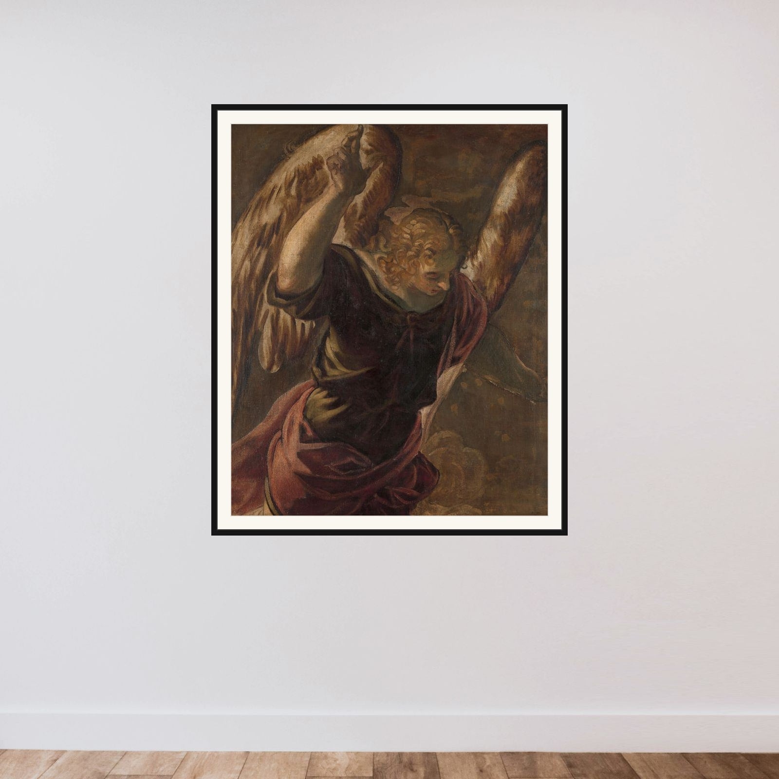 Angel from the Annunciation to the Virgin framed — shown to scale
