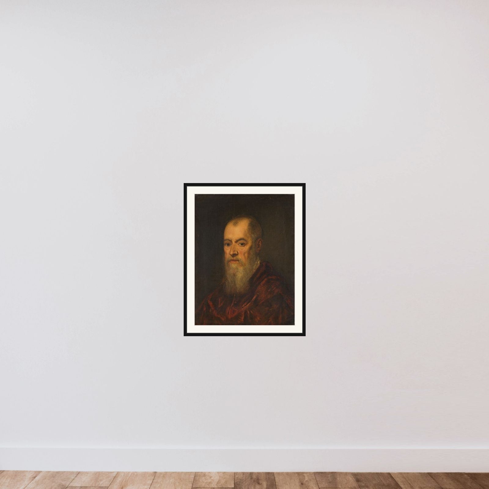 Portrait of a Man with a Red Cloak framed — shown to scale