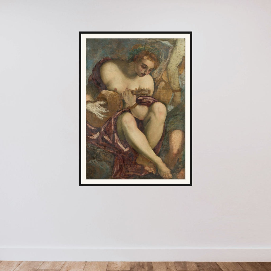 Muse with Lute framed — shown to scale
