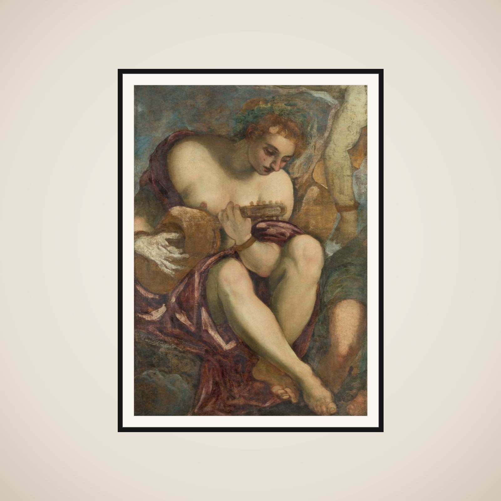 Muse with Lute framed