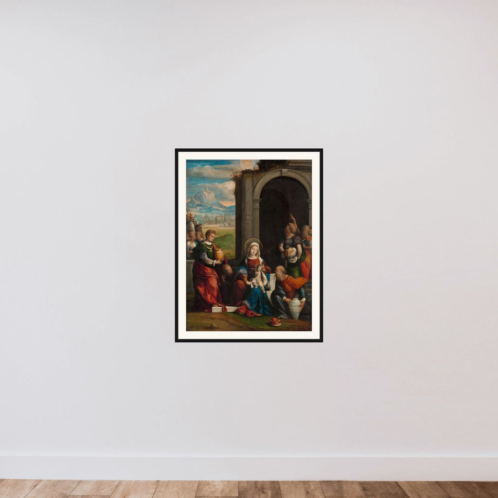 The Adoration of the Magi framed — shown to scale