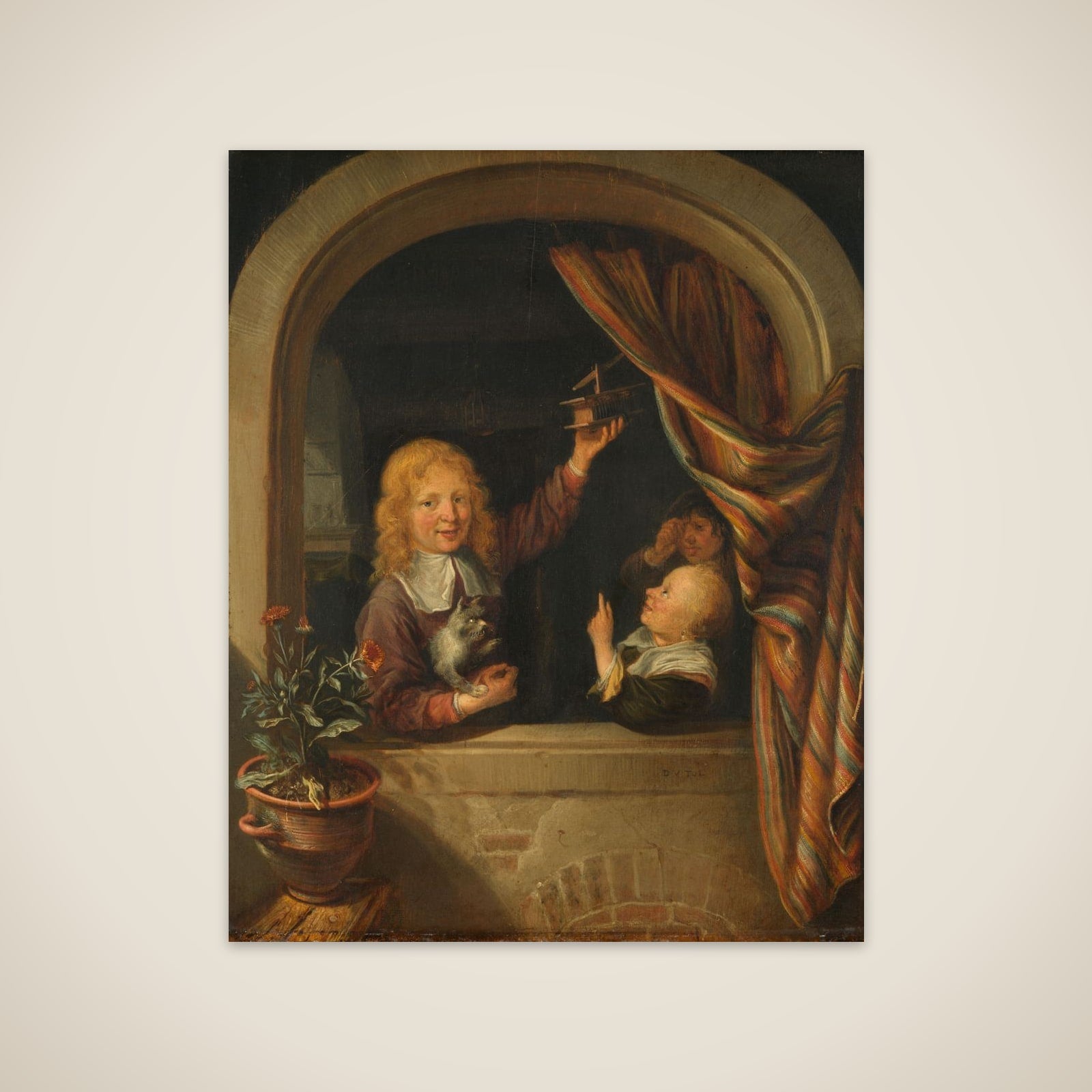 Children with a mousetrap unframed print