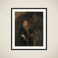 Portrait of an officer of the Leiden civic guard in front of the gate of the headquarters of the St. George guards framed