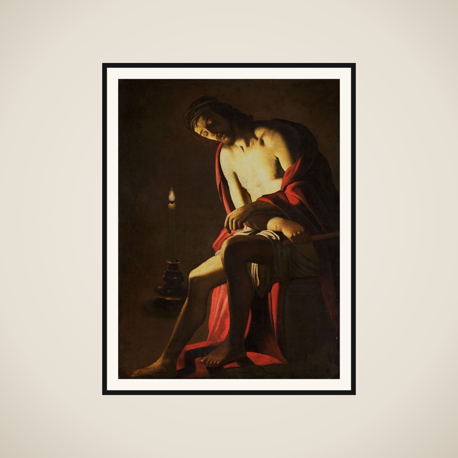 Christ Seated on a Stone Block framed