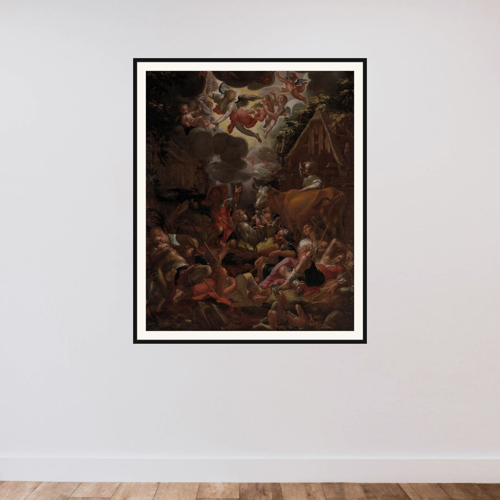 Annunciation to the Shepherds framed — shown to scale