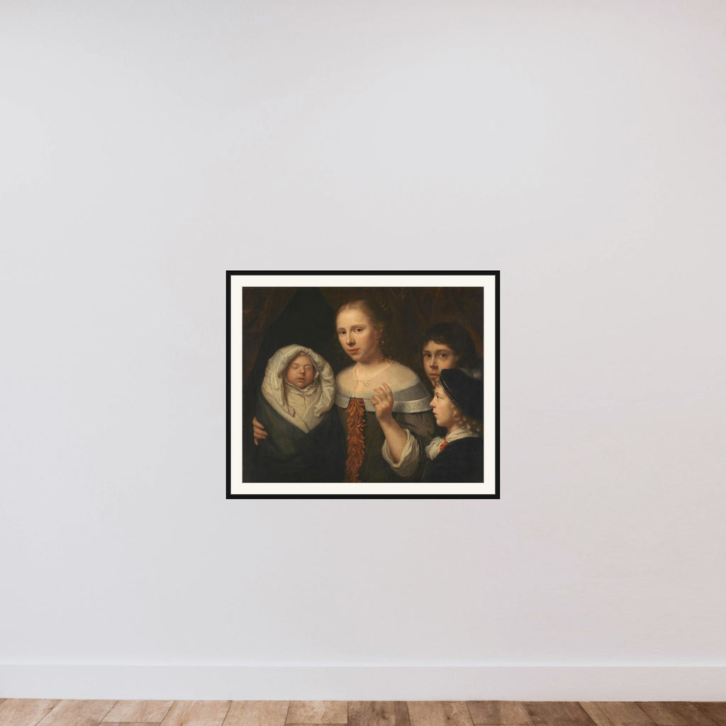 Portrait of a Young Woman with Three Children framed — shown to scale