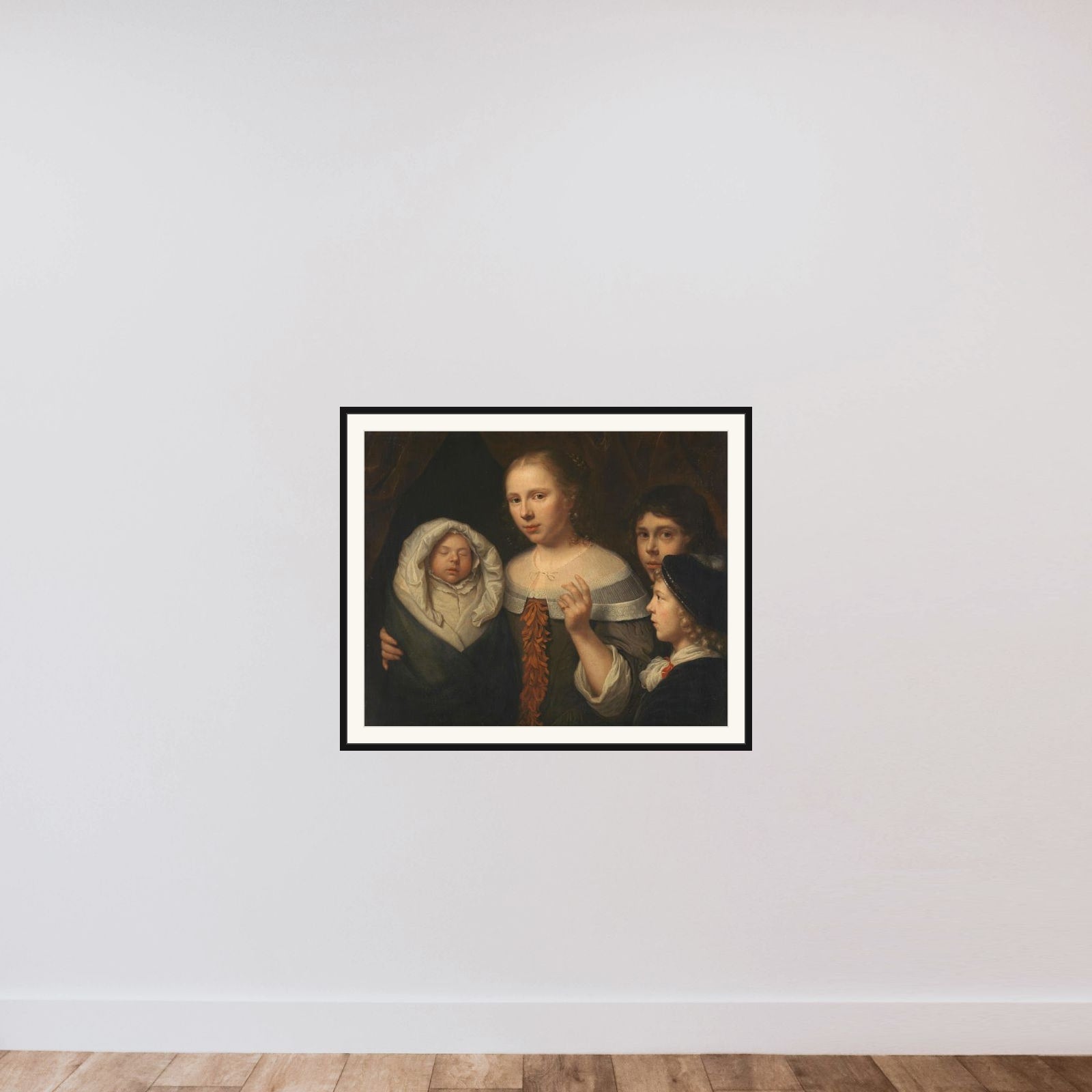 Portrait of a Young Woman with Three Children framed — shown to scale