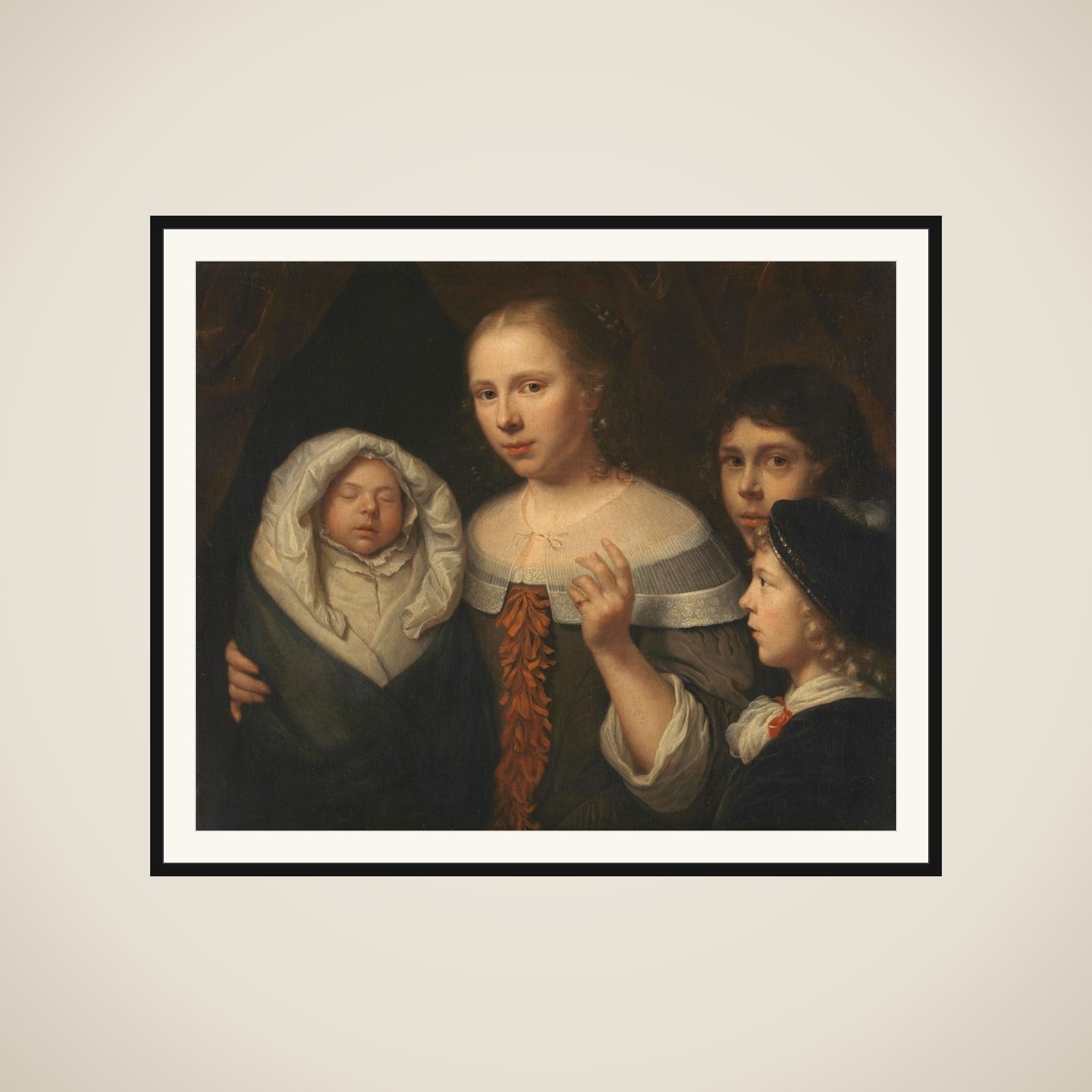 Portrait of a Young Woman with Three Children framed