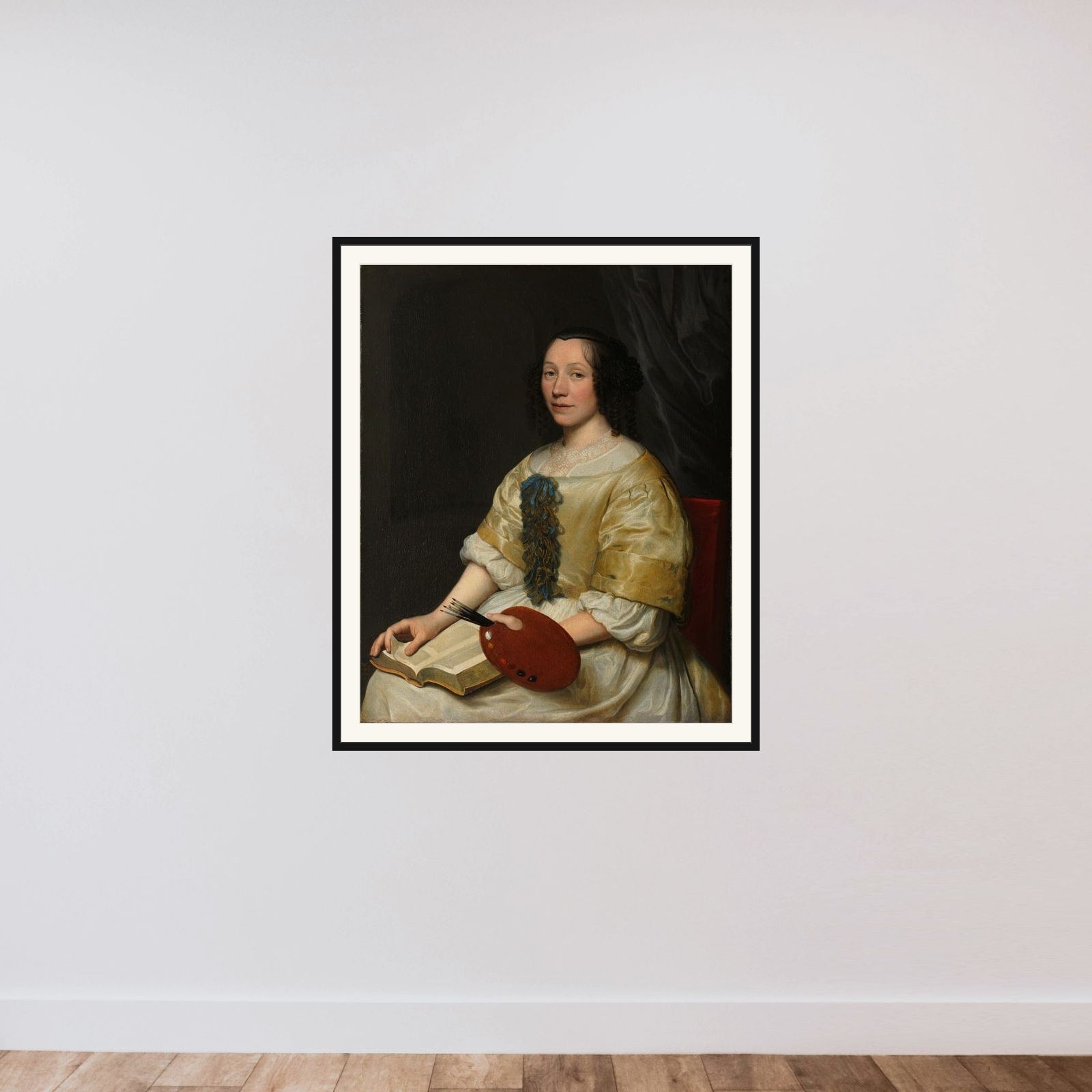 Portrait of Maria van Oosterwijck (1630-1693) framed — shown to scale