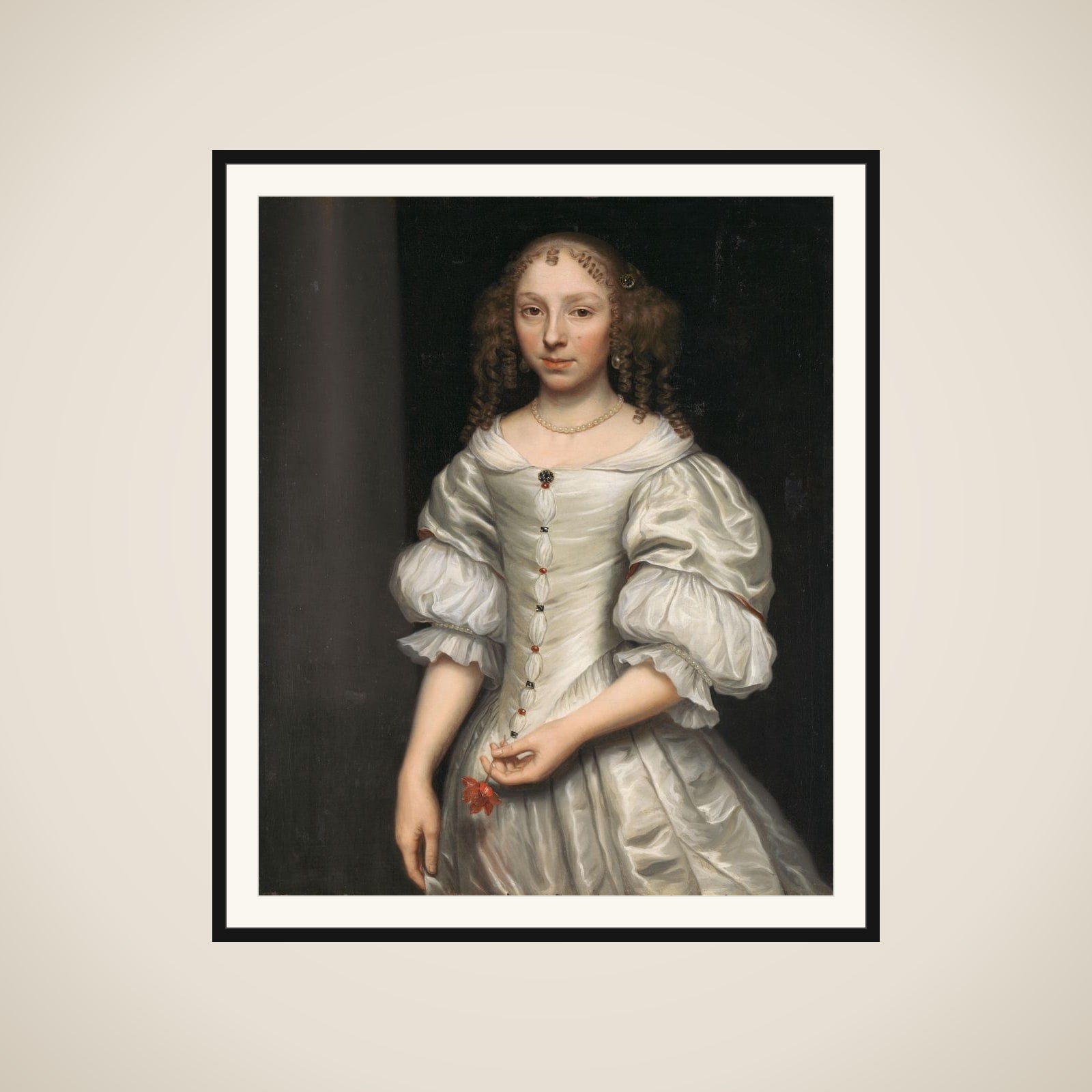 Portrait of a Young Woman Holding a Flower framed