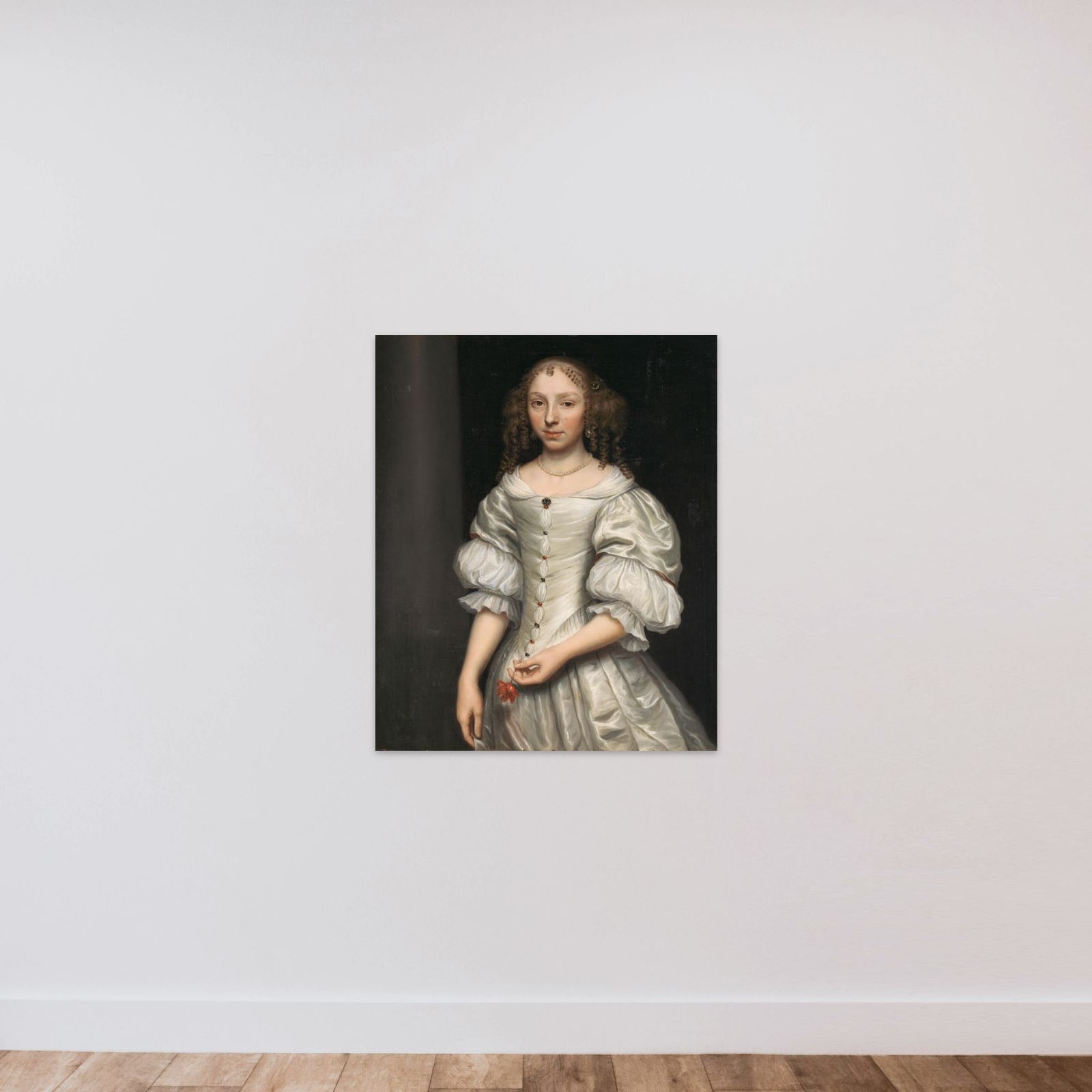Portrait of a Young Woman Holding a Flower unframed — shown to scale