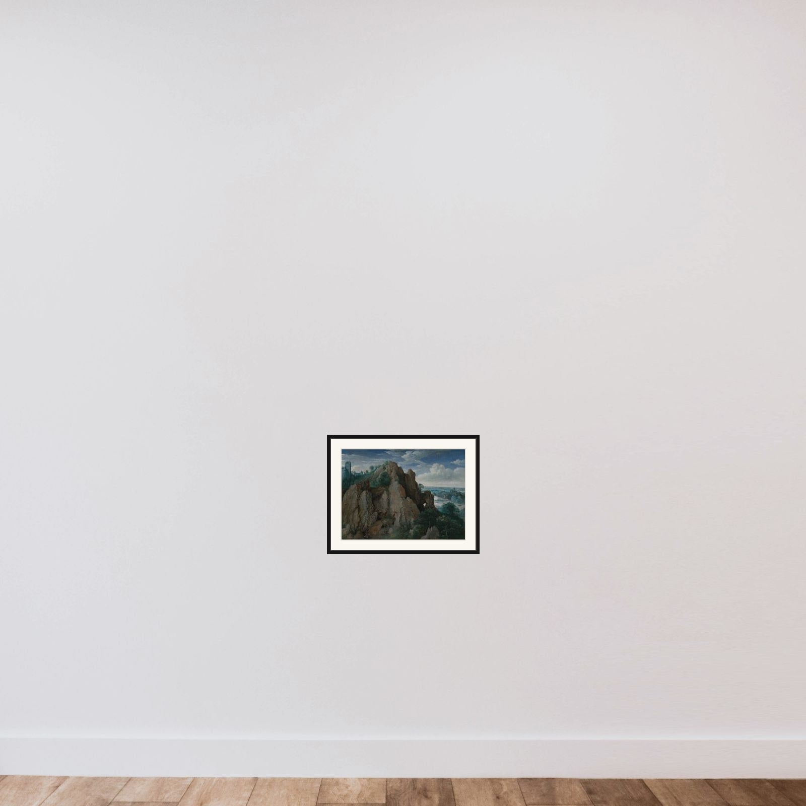 Mountainous landscape framed — shown to scale