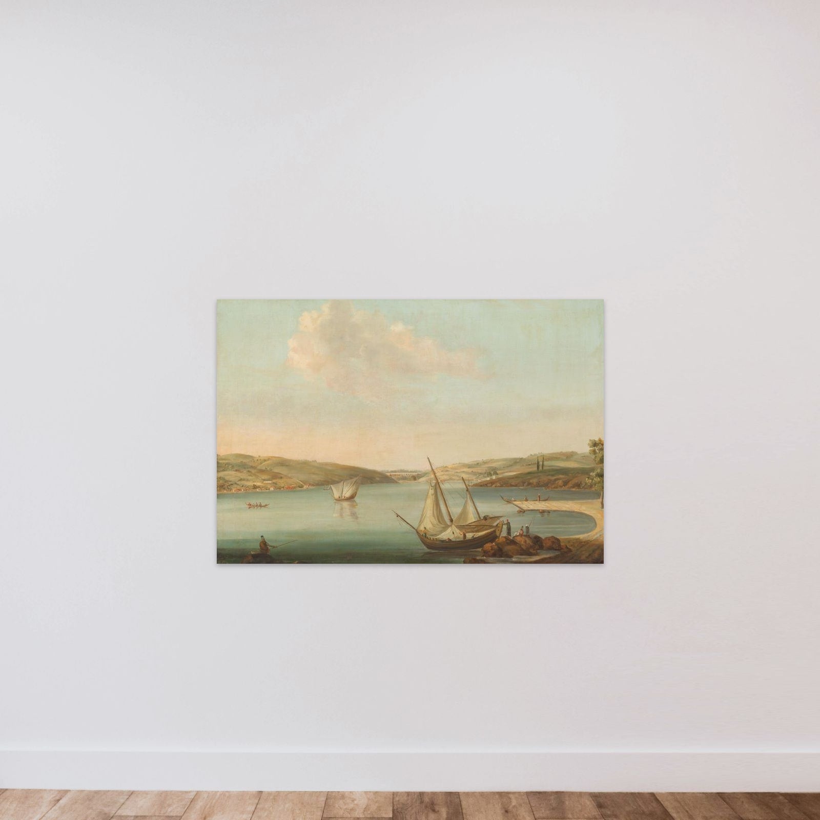 View of the Bosporus, taken from the Height of Beykoz to the northwest, with the Aqueduct of Justinian in the background unframed — shown to scale
