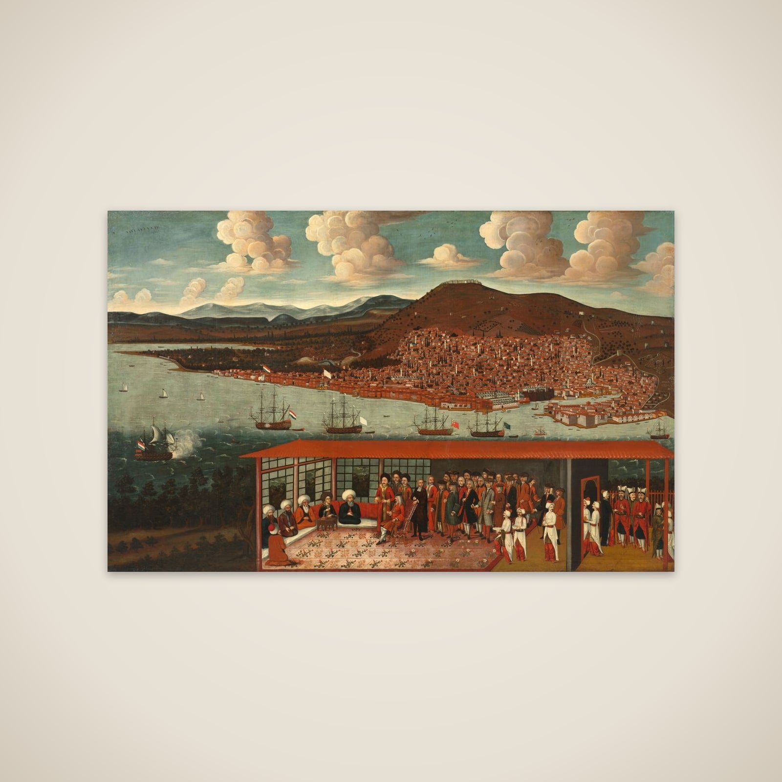 View of Smyrna (Izmir) and the Reception Given to Consul de Hochepied (1657-1723) in the Council Chamber unframed print