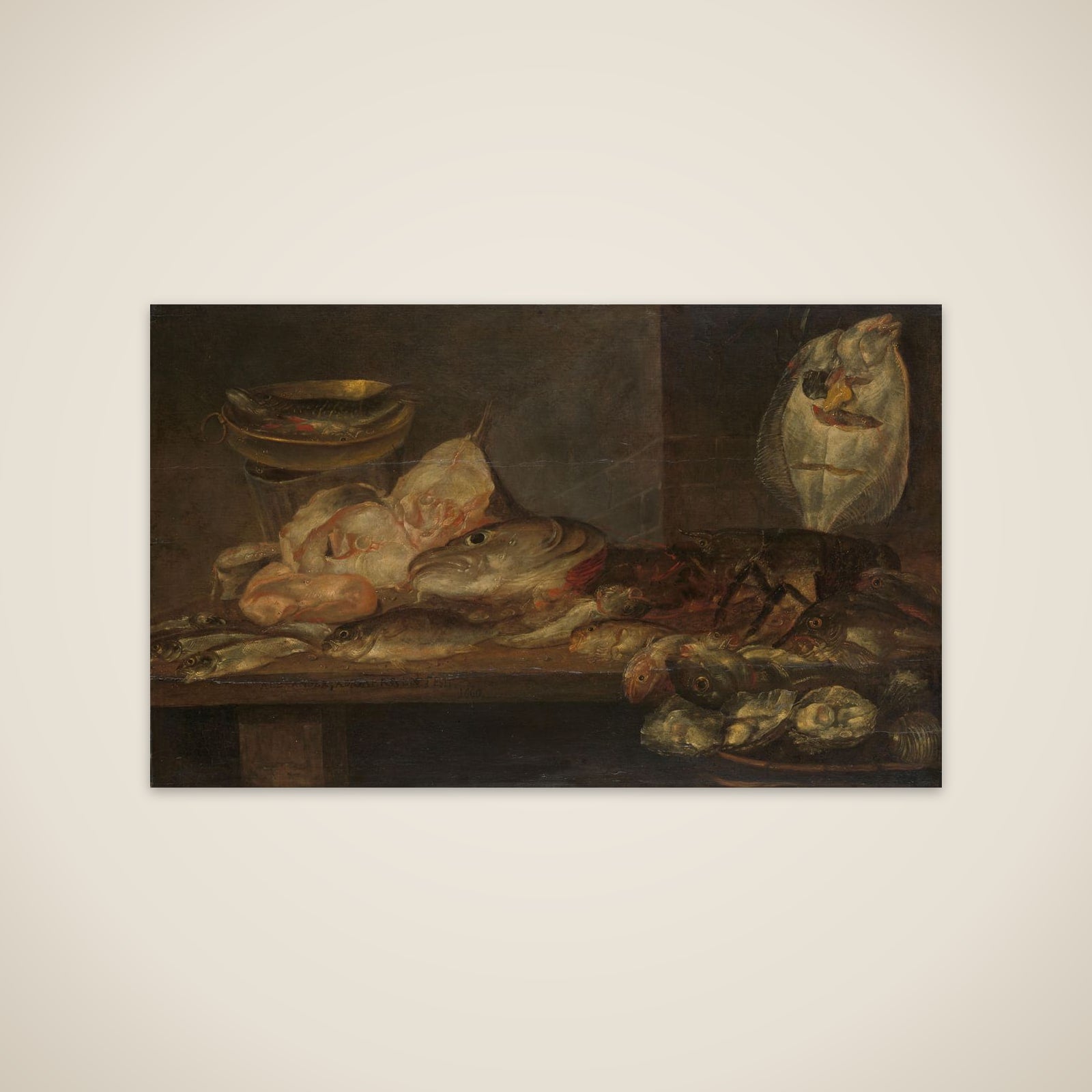 Still Life with Fish and a Lobster and Oysters on a Table nearby unframed print