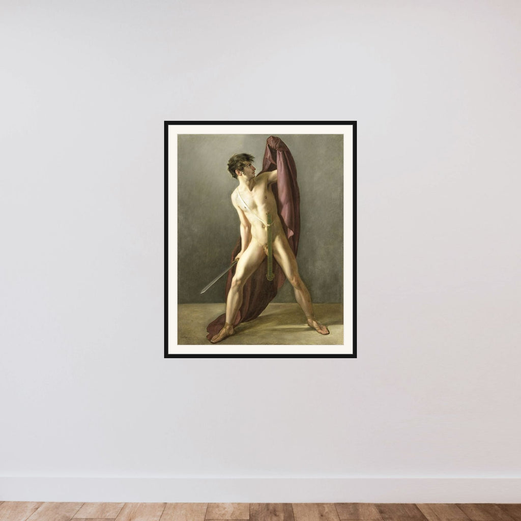 Warrior with Drawn Sword framed — shown to scale
