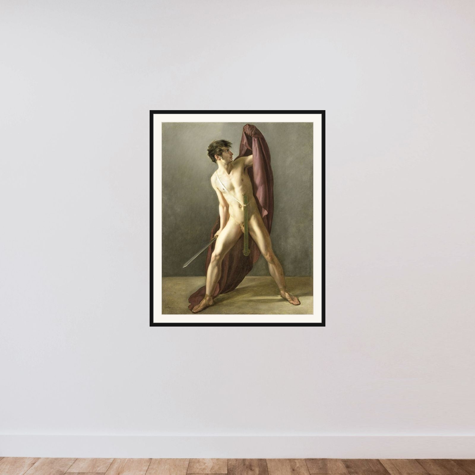 Warrior with Drawn Sword framed — shown to scale