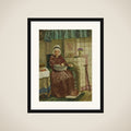 Old Woman by the Fireplace framed