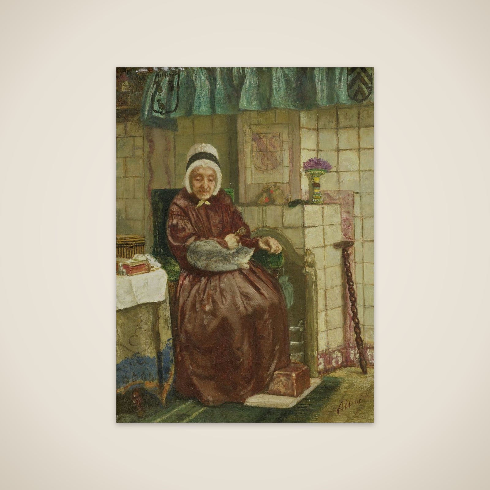 Old Woman by the Fireplace unframed print