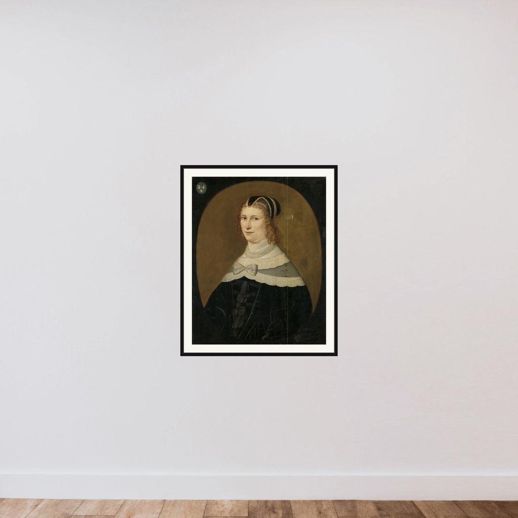 Portrait of a Woman, called Theodora de Visscher, Wife of Jacob Rijswijk framed — shown to scale