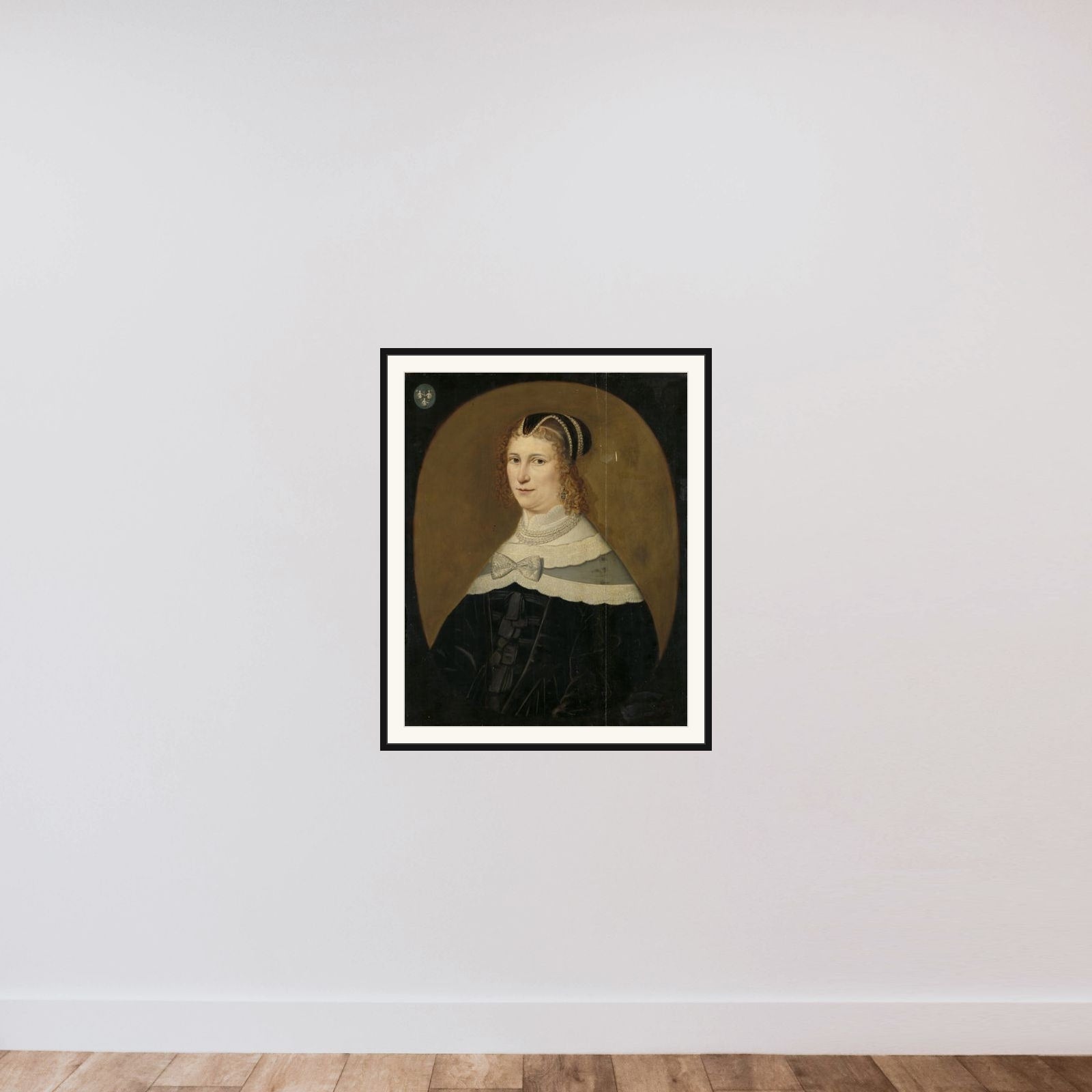 Portrait of a Woman, called Theodora de Visscher, Wife of Jacob Rijswijk framed — shown to scale