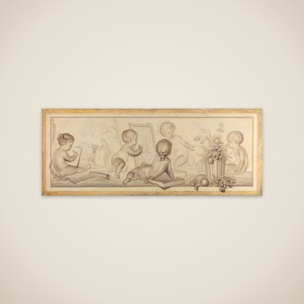 Six Putti with Flowers and Fruit and Attributes of the Art of Drawing unframed print