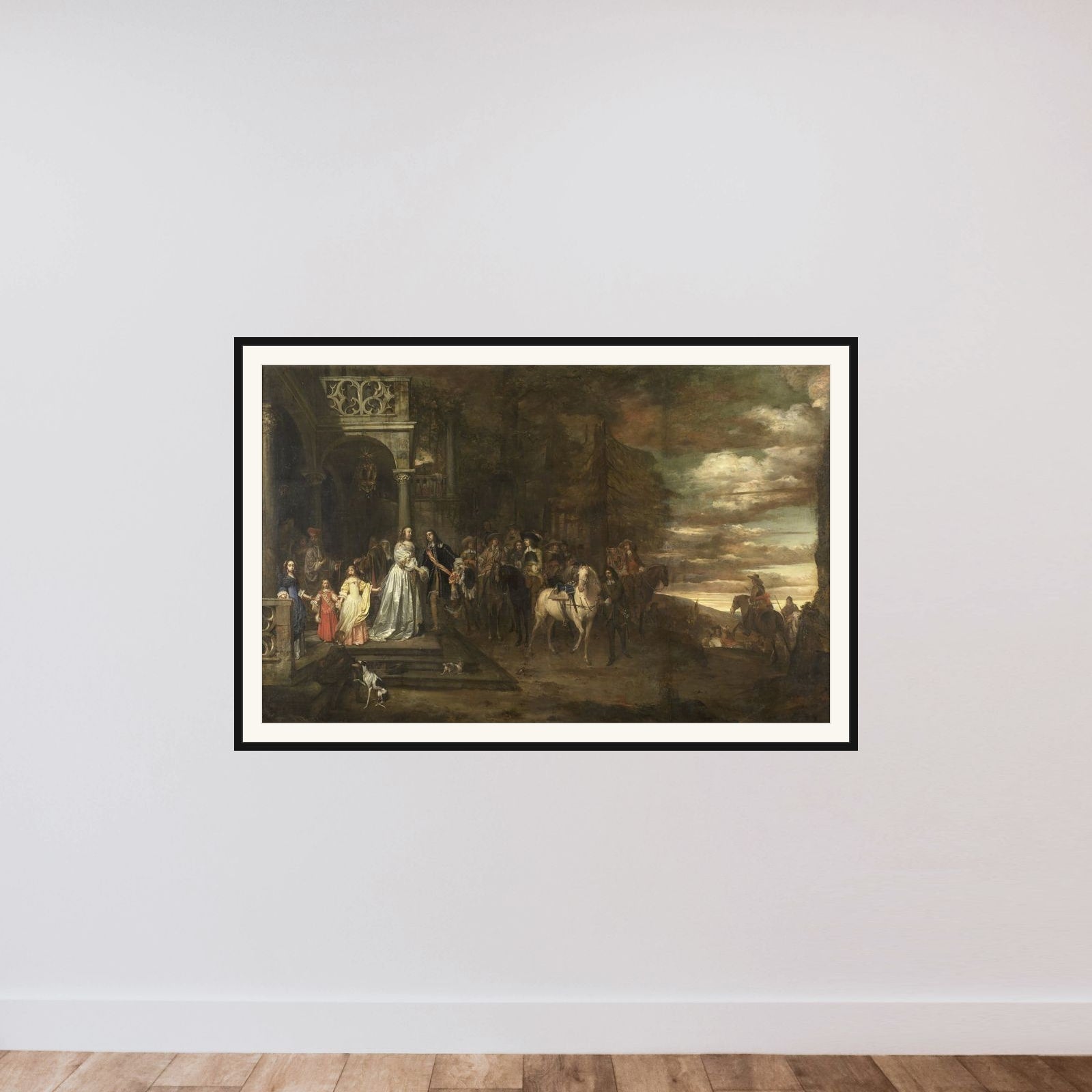 The Leavetaking of Captain Hendrik de Sandra (1619-1707), sent off by his Wife and Children framed — shown to scale