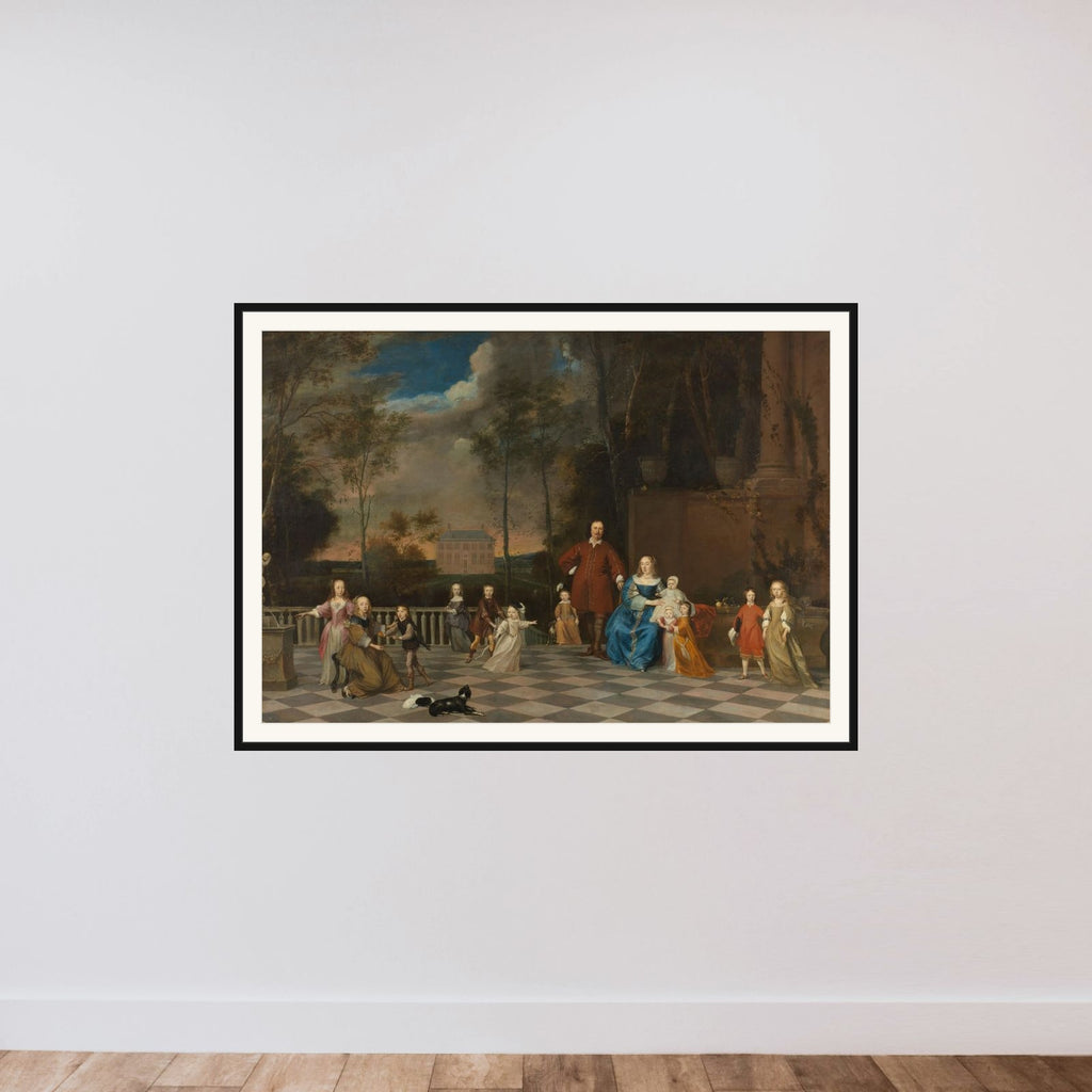 The Amsterdam Merchant Jeremias van Collen (1608-1676), with his Wife and their Twelve Children framed — shown to scale