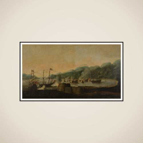 A Dutch Squadron under the Command of Cornelis Simonsz van der Veer Carrying Out a Surprise Attack on Three Portuguese Galleons in the Bay of Goa Velha, 30 September 1639 framed