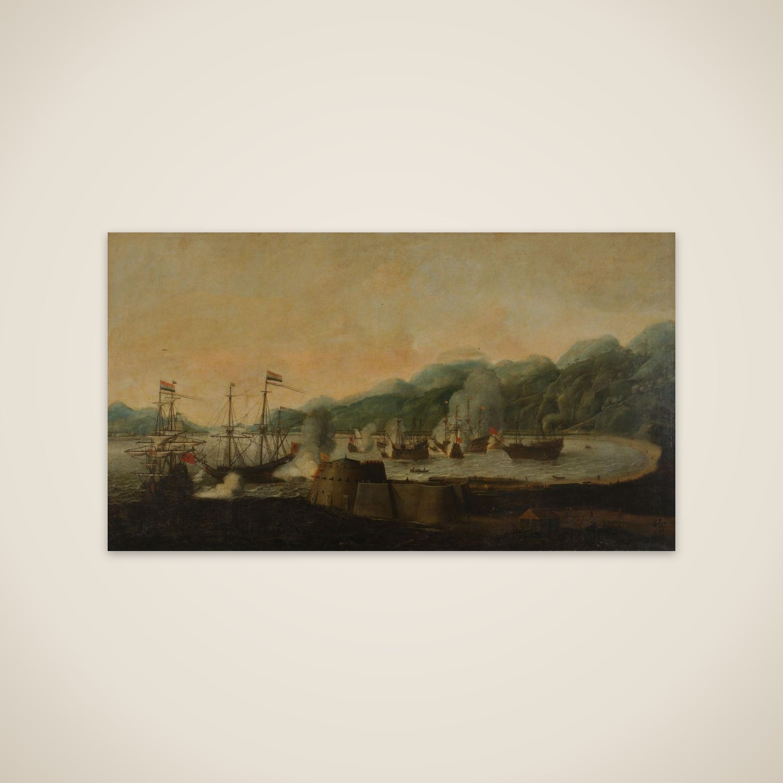 A Dutch Squadron under the Command of Cornelis Simonsz van der Veer Carrying Out a Surprise Attack on Three Portuguese Galleons in the Bay of Goa Velha, 30 September 1639 unframed print