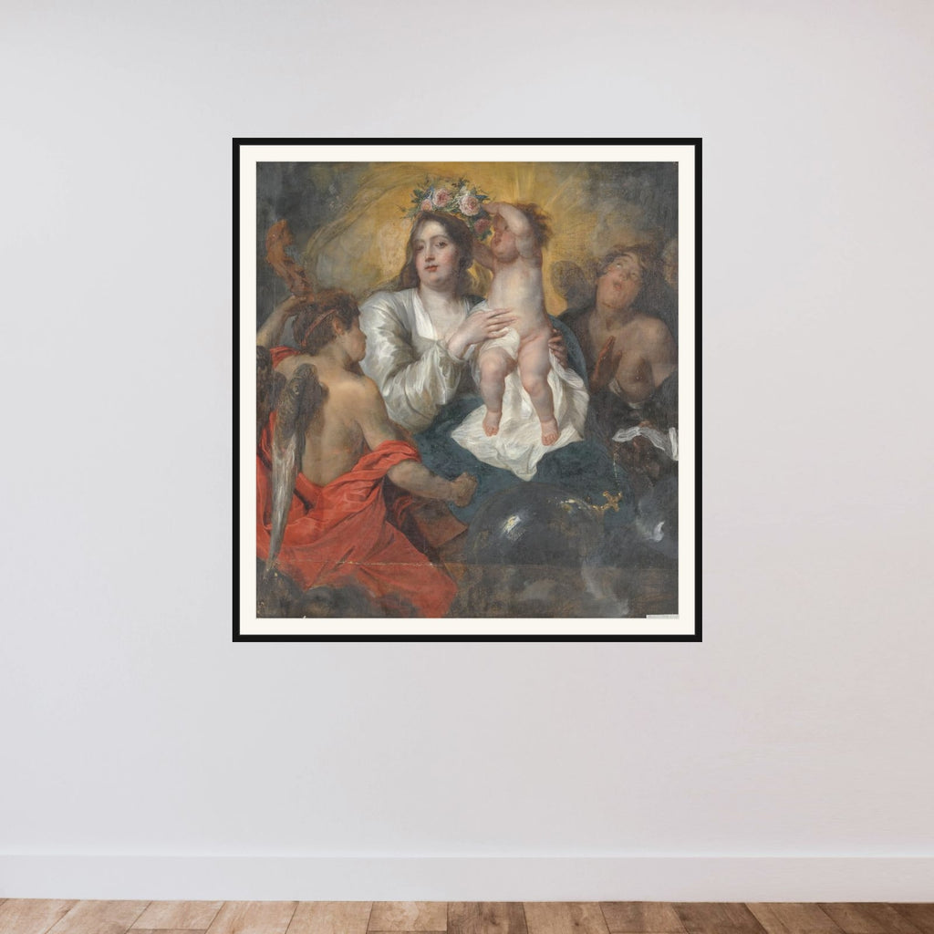 The Virgin Crowned by the Infant Christ framed — shown to scale