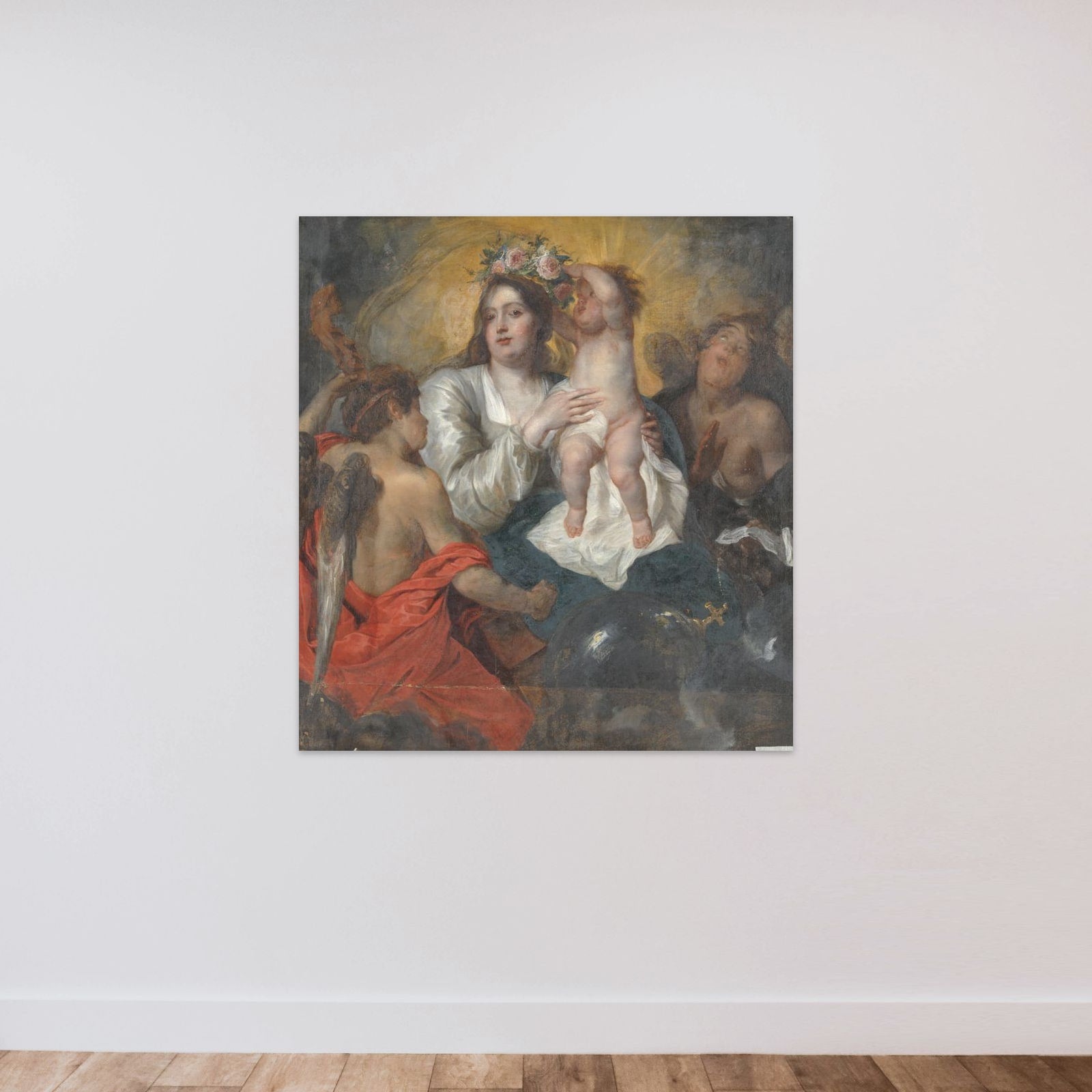 The Virgin Crowned by the Infant Christ unframed — shown to scale