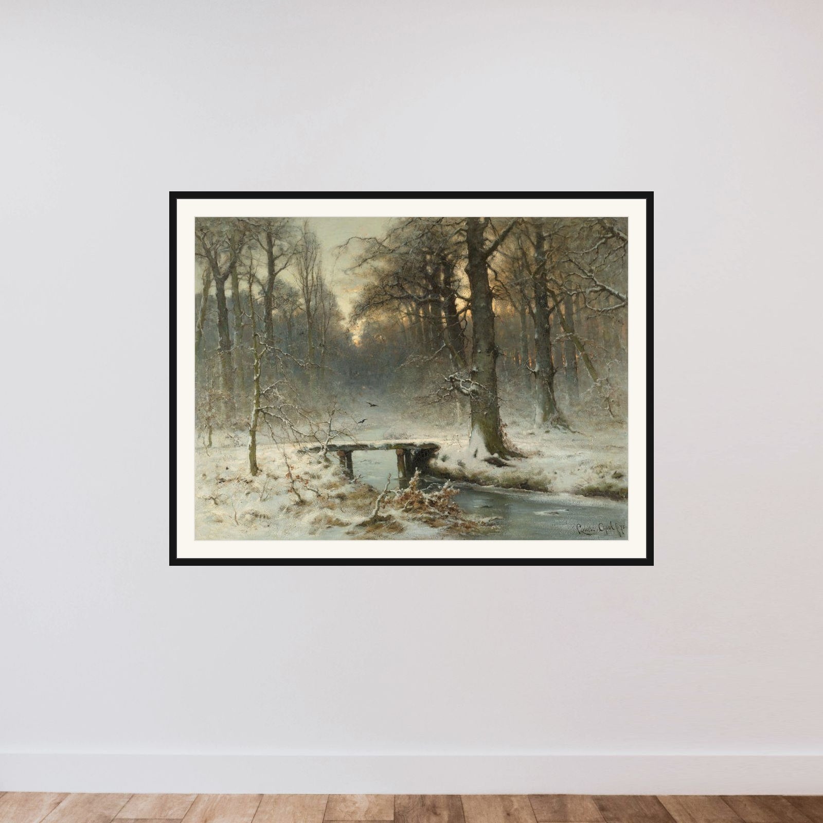A January Evening in the Woods of The Hague framed — shown to scale