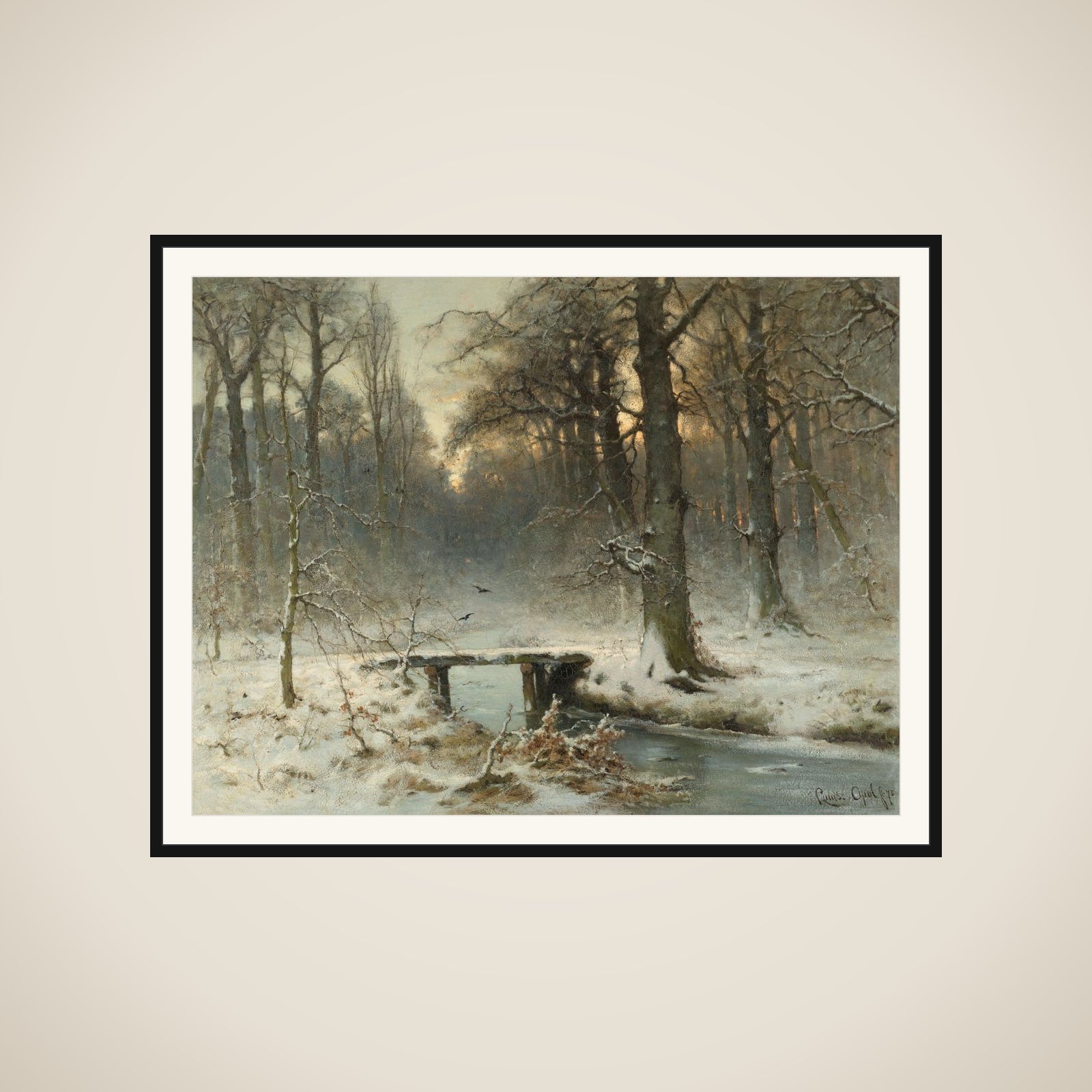 A January Evening in the Woods of The Hague framed