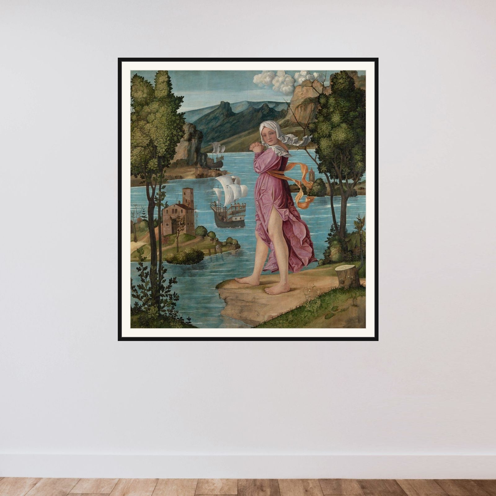 Woman Standing at Water's Edge framed — shown to scale