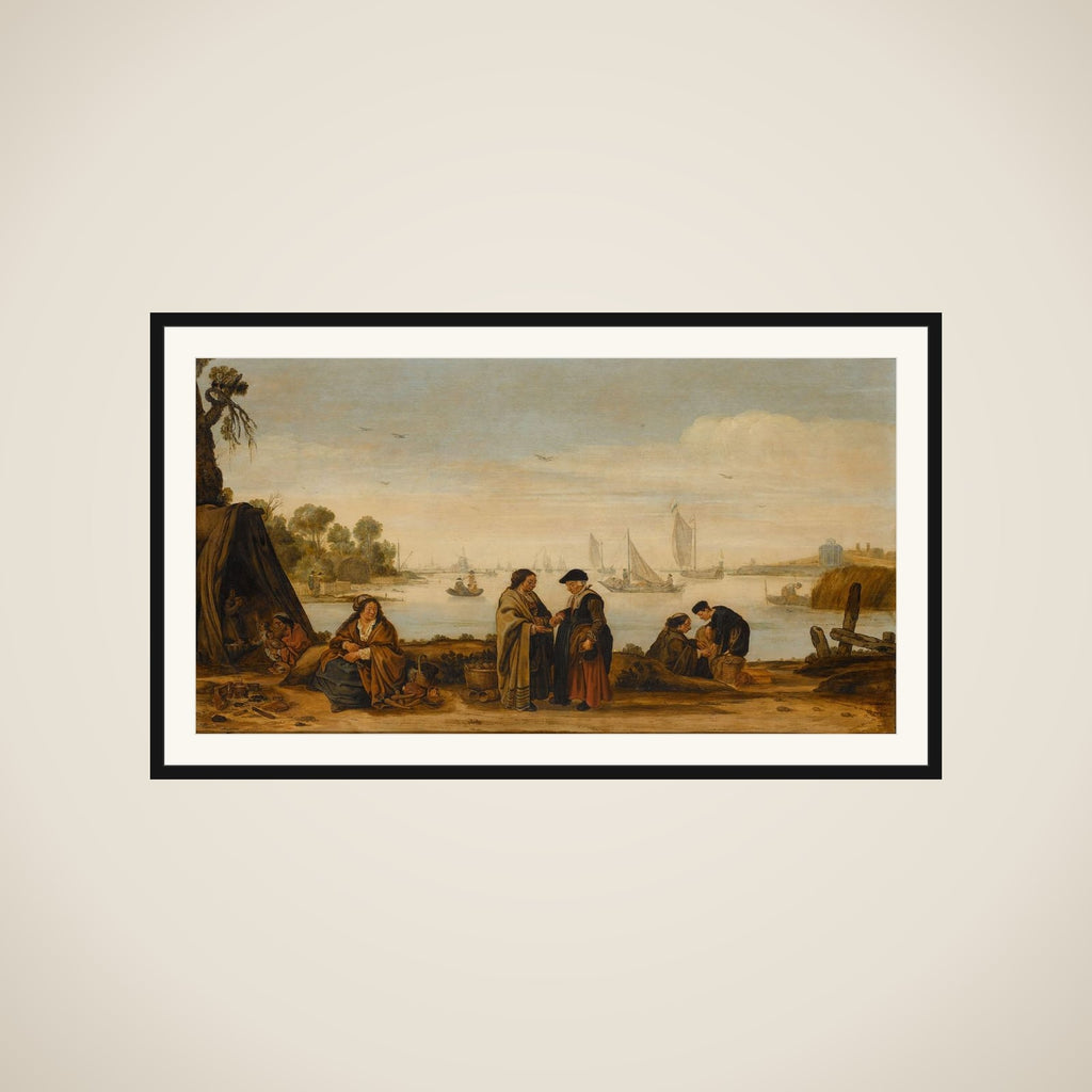 Riverlandscape with Women Fortune-Telling framed