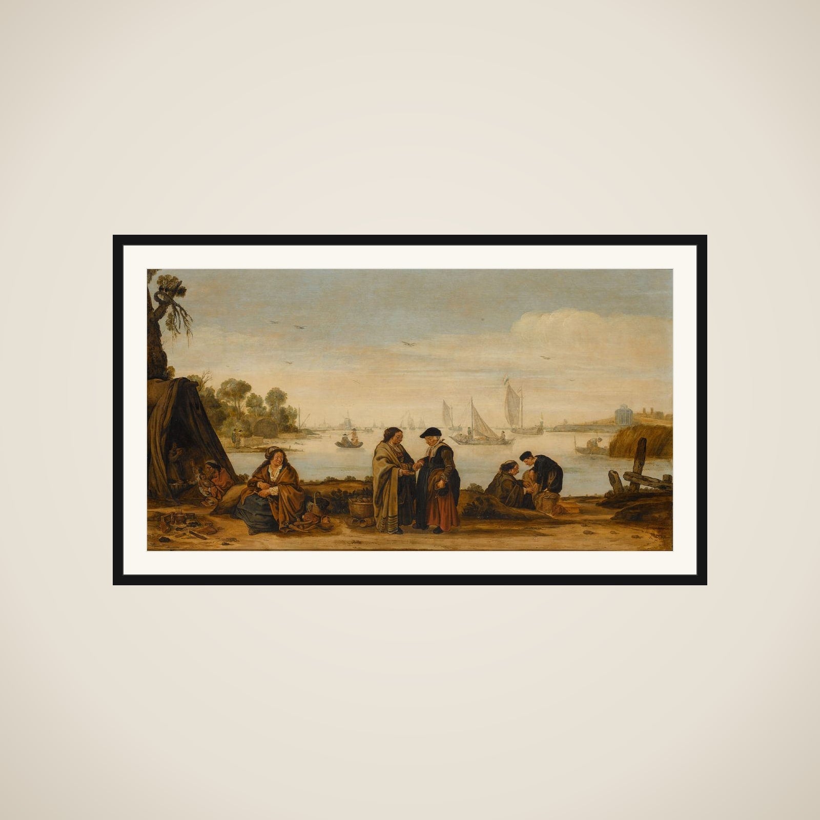 Riverlandscape with Women Fortune-Telling framed