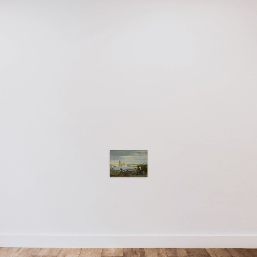 A Bird Hunter on a Riverbank unframed — shown to scale