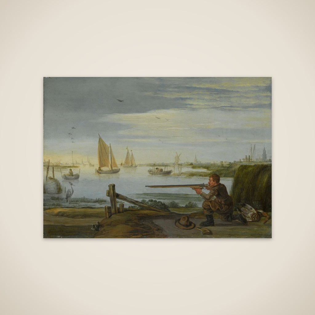A Bird Hunter on a Riverbank unframed print