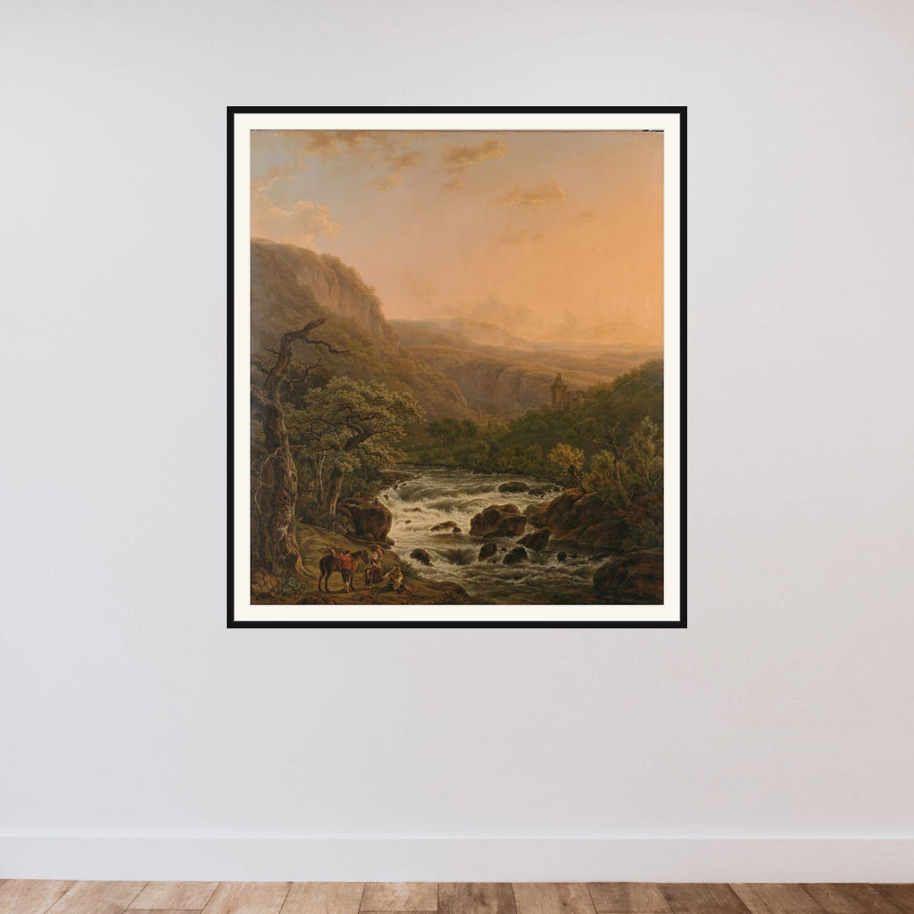 River in the Ardennes at Sunset framed — shown to scale