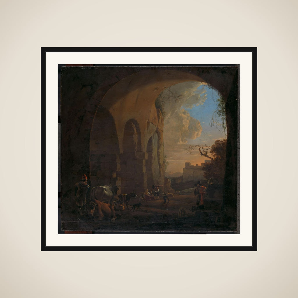 Drovers with Cattle under an Arch of the Colosseum in Rome framed