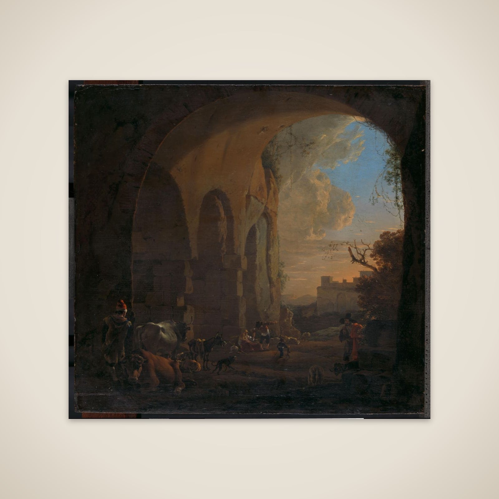 Drovers with Cattle under an Arch of the Colosseum in Rome unframed print