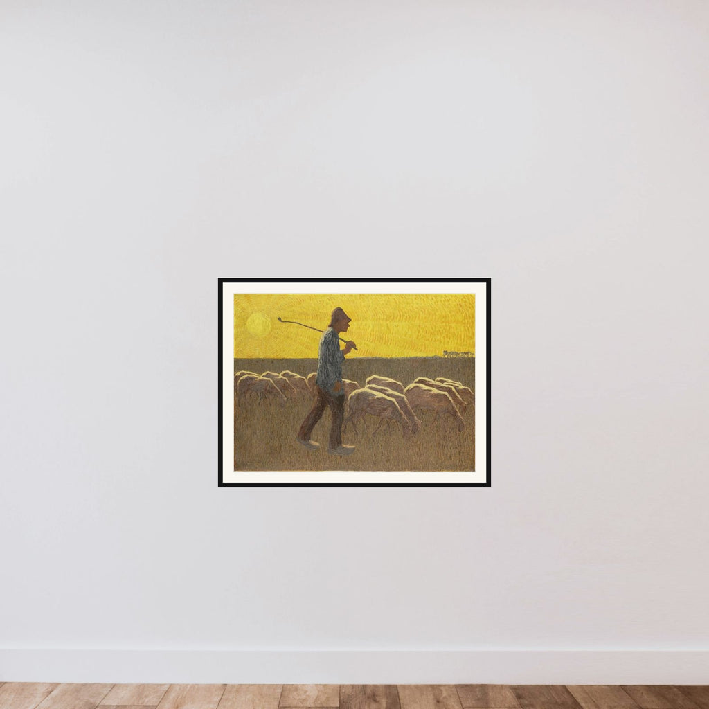Shepherd with Sheep framed — shown to scale