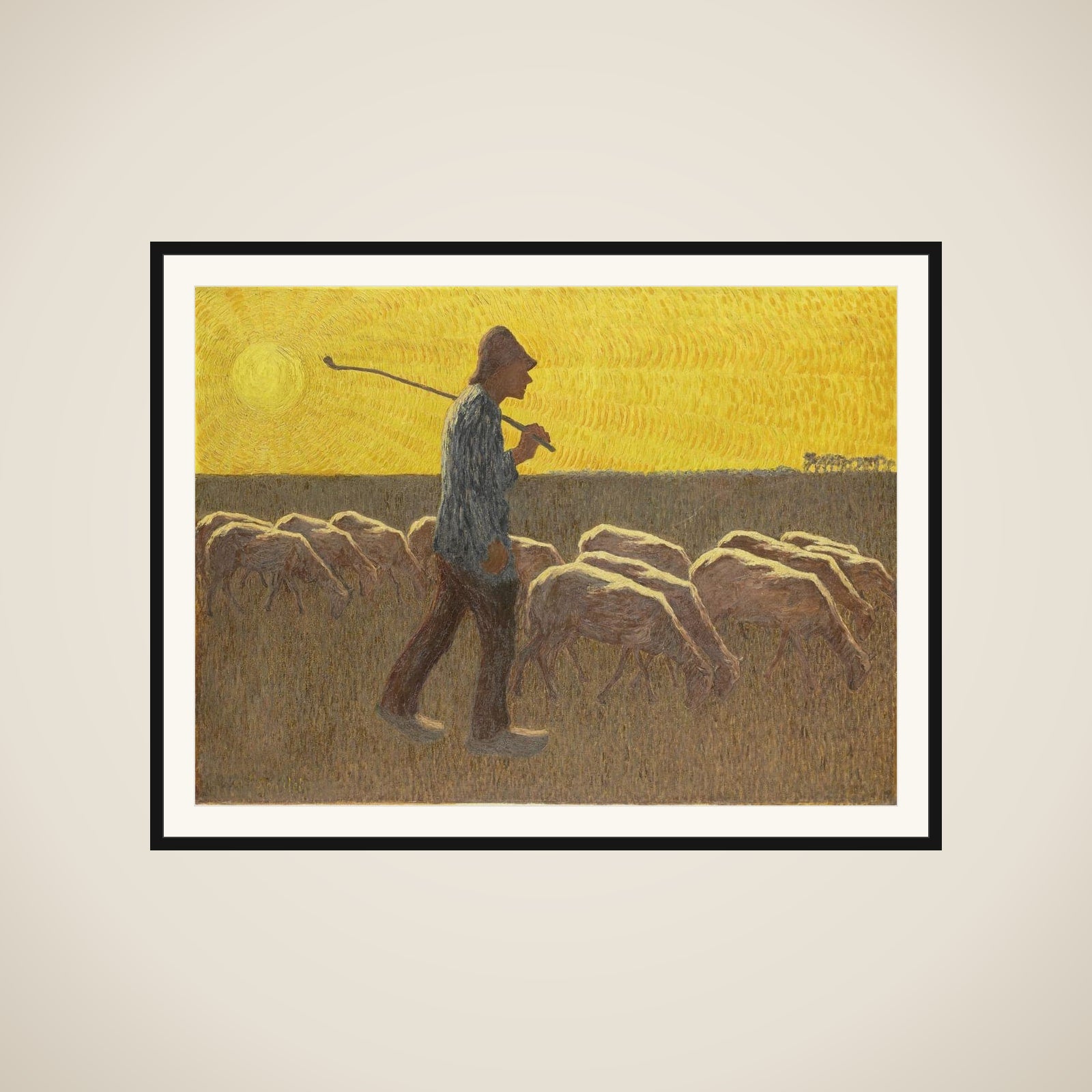 Shepherd with Sheep framed
