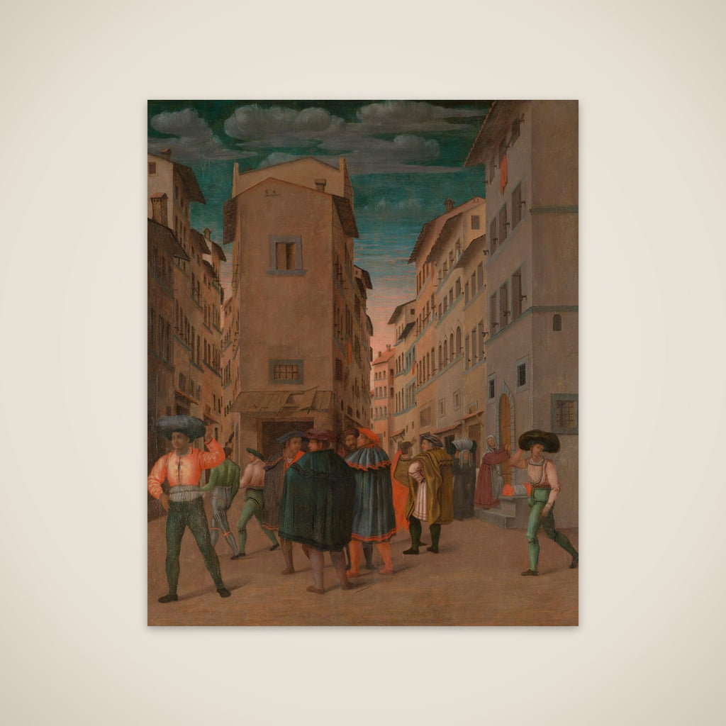 Florentine Street Scene with Twelve Figures (Sheltering the Traveler, one of the Seven Works of Mercy) unframed print