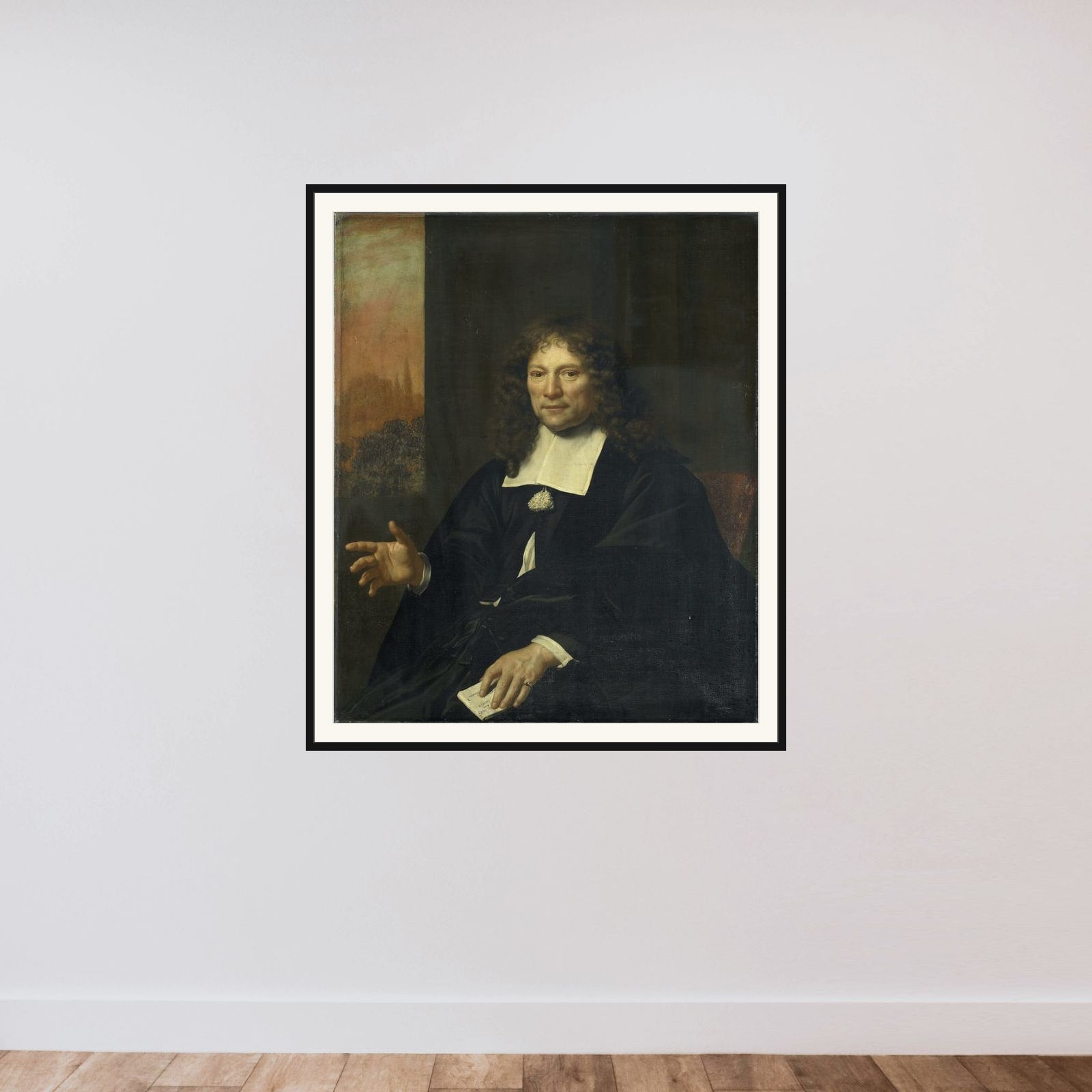 Portrait of Daniel Niellius. Elder of the Remonstrant Church and Sampling Official of Alkmaar framed — shown to scale