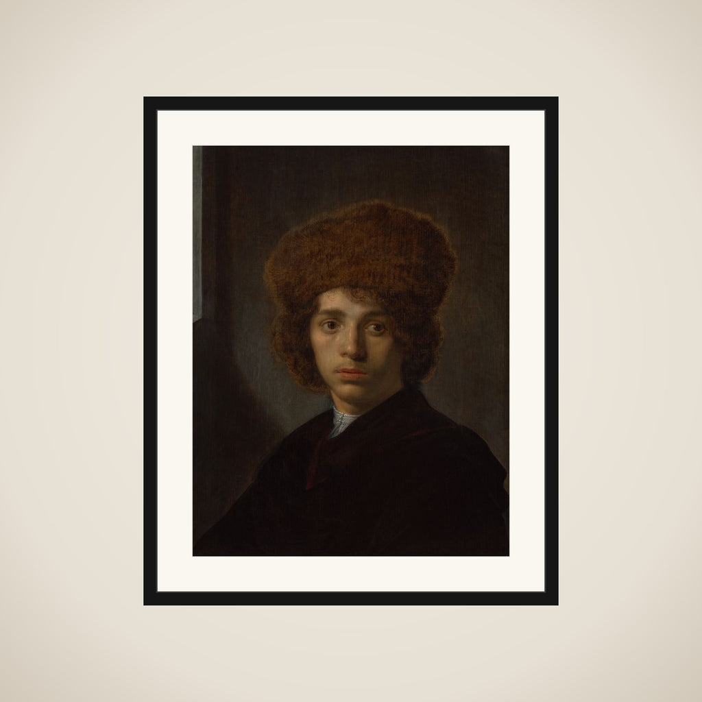 Young Man with a Fur Hat framed