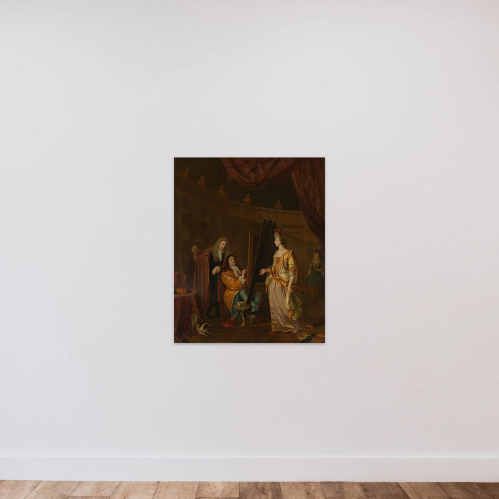 An Artist in his Studio, Painting the Portrait of a Lady unframed — shown to scale