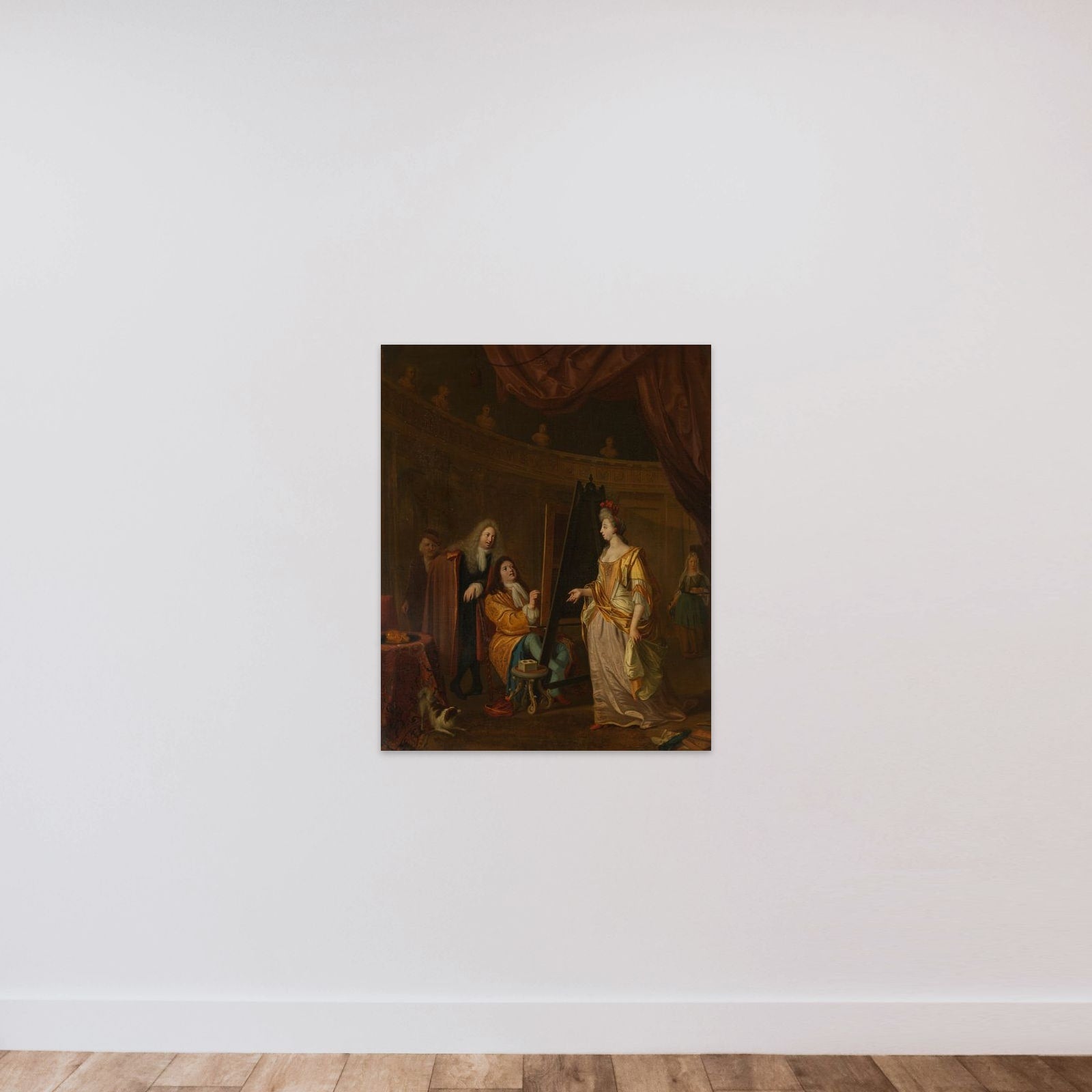 An Artist in his Studio, Painting the Portrait of a Lady unframed — shown to scale